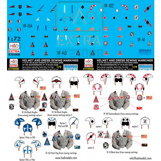 Decal for 1/72 F-14A-D Helmet & Sewing Patches VF-143 VF-213 VF-41
