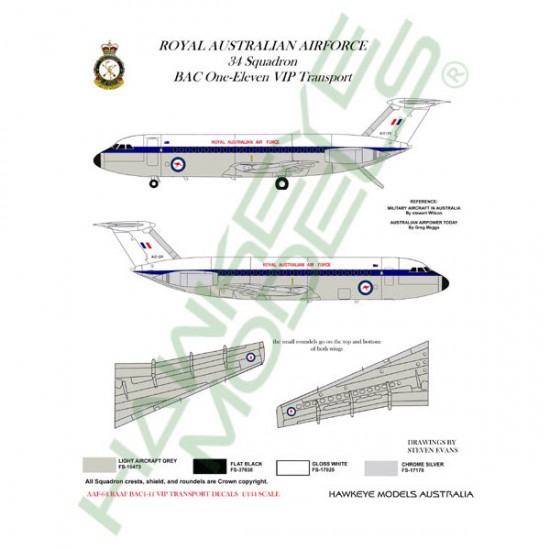 RAAF Decals for 1/72 British Aircraft Corporation BAC 1-11 34SQN VIP Transport