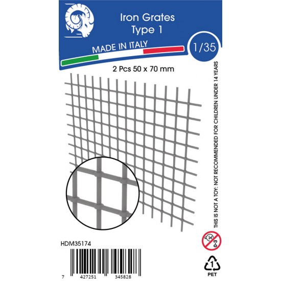 1/35 Iron Grates Type 1 (50mm x 70mm, 2pcs, 3D grey resin)