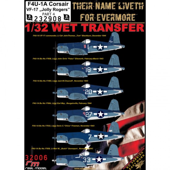 Decals for 1/32 Vought F4U-1A Vf-17 "Jolly Rogers" Part. 4 (wet transfer)