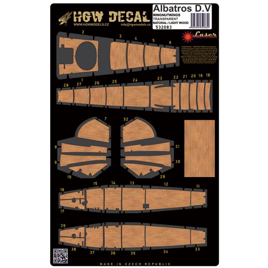 1/32 Albatros D.V Light Wood (natural) Decals for Wingnut Wings kits