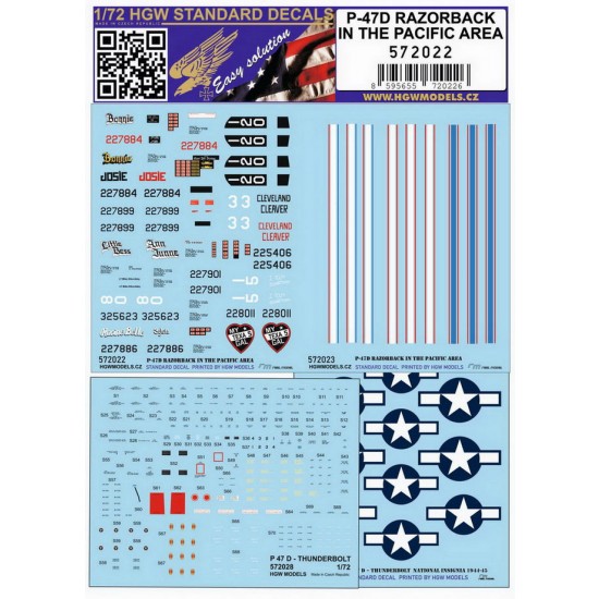 1/72 Republic P-47D Thunderbolt Razorback In The Pacific Area Standard Decals