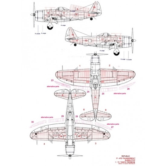 1/72 Republic P-47D Thunderbolt Bubbletop Positive Rivets for Tamiya kit (Complete Set)