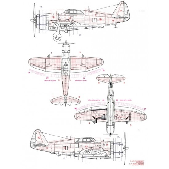 1/72 Republic P-47D Thunderbolt Razorback Positive Rivets for Tamiya kit (Complete Set)