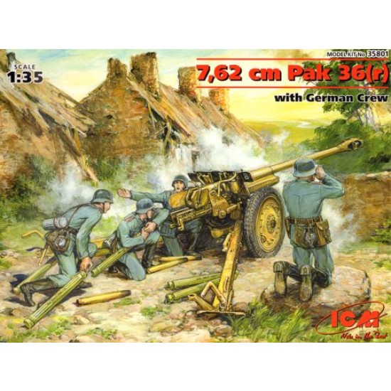 1/35 WWII German Anti-Tank Gun 7.62cm Pak 36(r) w/German Crew (1 Model kit with 4 Figures)