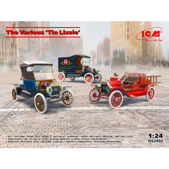 1/24 The Various Tin Lizzie: Ford Model T Roadster, Light Delivery Vehicle, Fire Truck