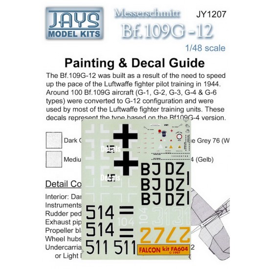 1/48 Luftwaffe Messerschmitt Bf109G-12 Decals