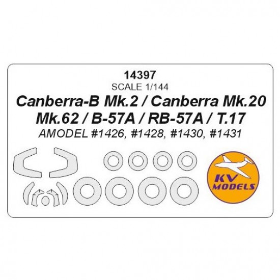 1/144 Canberra-B Mk.2/Mk.20/Mk.62/B-57A/RB-57A/T.17 Masks for Amodel #1426/1428/1430/1431