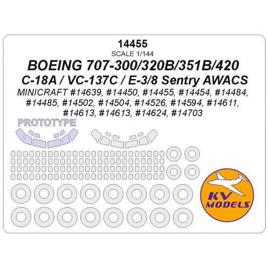 1/144 US Boeing 707-300/320B/351B /420/C-18A/VC-137C Sentry AWACS Masks for Minicraft