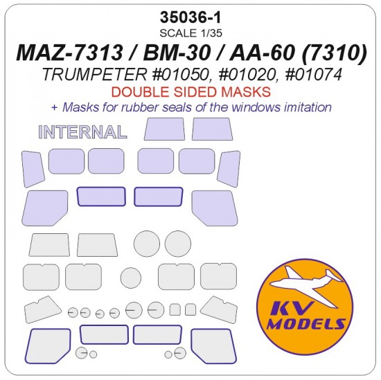 1/35 RU MAZ-7313 / BM-30 / AA-60 Window Masks for Trumpeter kits (double-side)