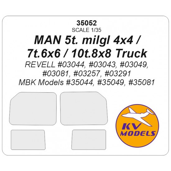 1/35 GE MAN 5t. milgl 4x4 / 7t milgl 6x6 / 10t. milgl 8x8 Truck Window Masks for Revell