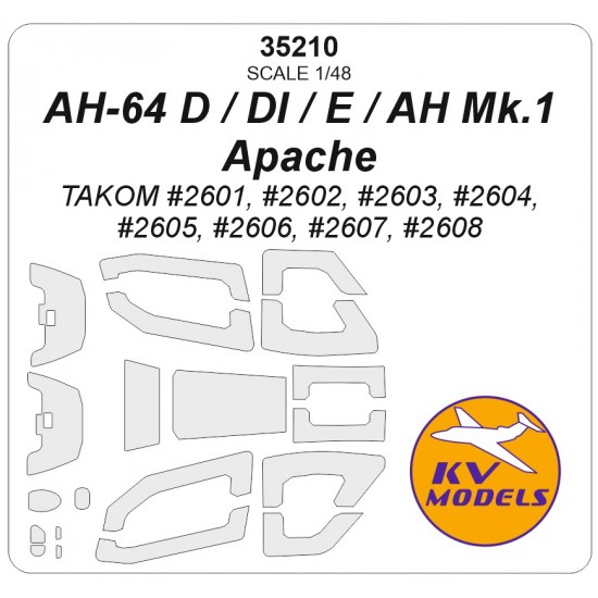 1/35 US AH-64 D / DI / E / AH Mk. 1 Apache Canopies Masks for Takom kits