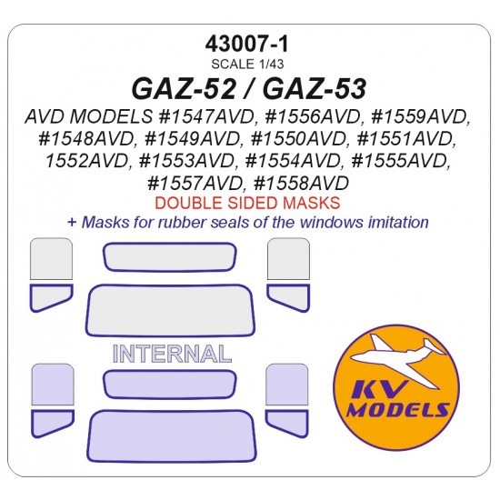 1/43 RU GAZ-52 / GAZ-53 Window Masks for AVD Models kits (double-side)