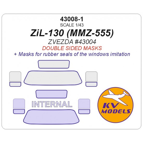 1/43 RU ZiL-130 Dump Truck MMZ-555 Window Masks for Zvezda kits (double-side)