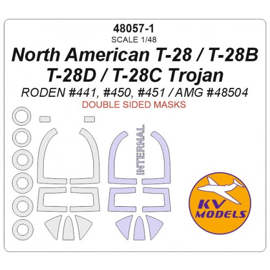 1/48 T-28 / B / D / C Trojan Masks for Roden / AMG (Double sided) w/Wheels Masks