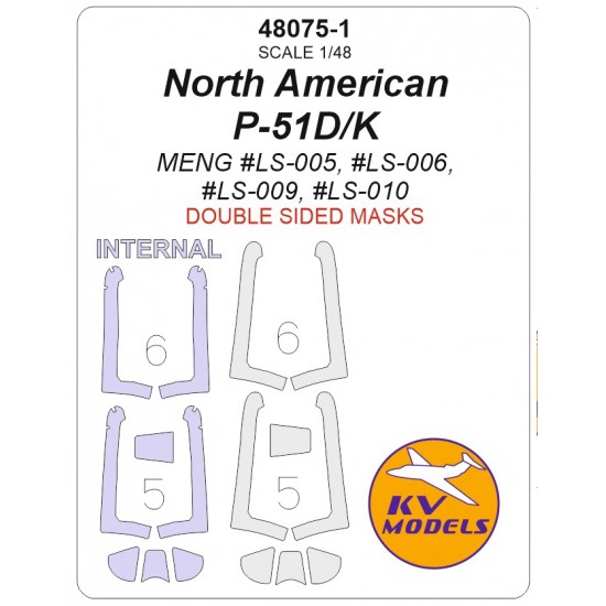 1/48 US North American P-51D/K Canopies Masks for Meng kits (double-side)