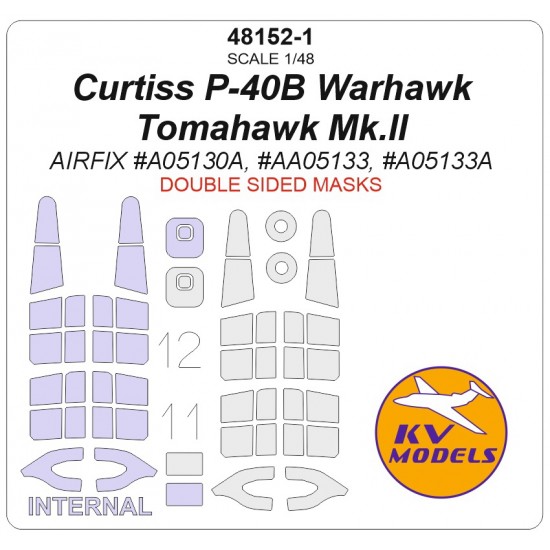 1/48 US Curtiss P-40B Warhawk / Tomahawk Mk.II Masks for Airfix kits (double-side)