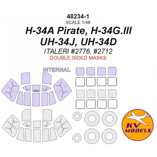 1/48 H-34A Pirate, H-34G.lll, UH-34J, UH-34D Paint Masking for Italeri #2776, #2712 (Double-sided)