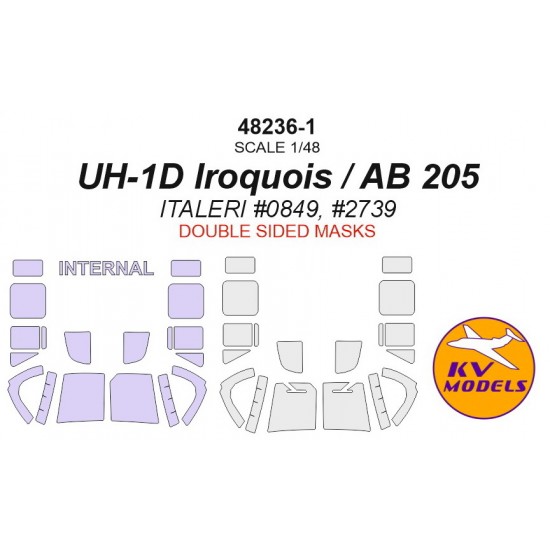 1/48 UH-1D Iroquois / AB 205 Paint Masking for Italeri #0849, #2739 (Double-sided)