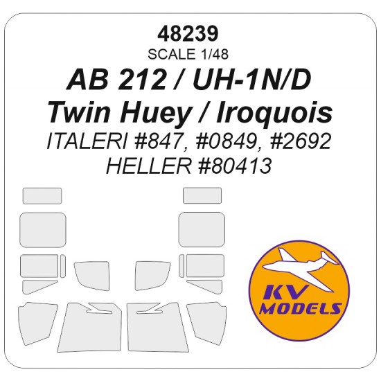 1/48 US AB 212 / UH-1N/D Twin Huey / Iroquois Canopies Masks for Italeri kits