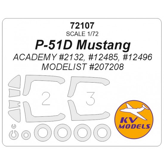 1/72 P-51D Mustang Masks for Academy #2132, #12485, #12496 / Modelist #207208