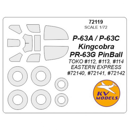 1/72 P-63A/C Kingcobra/PR-63G PinBall Masking for TOKO/Eastern Express kits