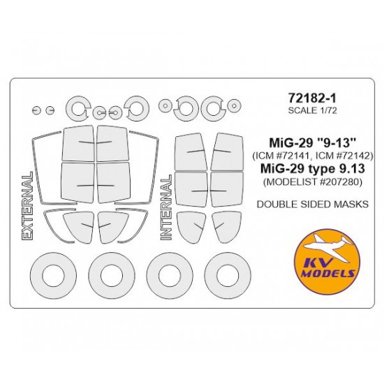 1/72 MiG-29 "9-13" Double-sided Masking w/Wheels Masks for ICM /Modelist #207280