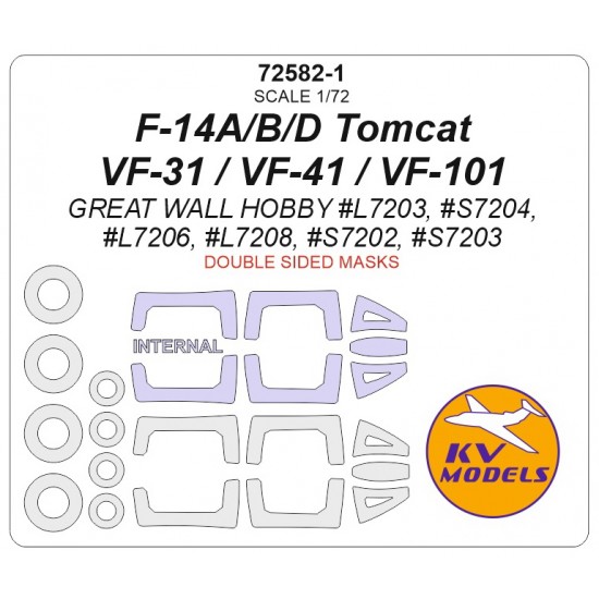 1/72 F-14A/B/D Tomcat / VF-31/VF-41/VF-101 Double-sided Masks for Great Wall Hobby kits