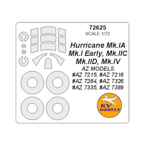 1/72 Hurricane Mk.IA, Mk.I Early, Mk.IIC, Mk.IID, Mk.IV Masking for Az Models