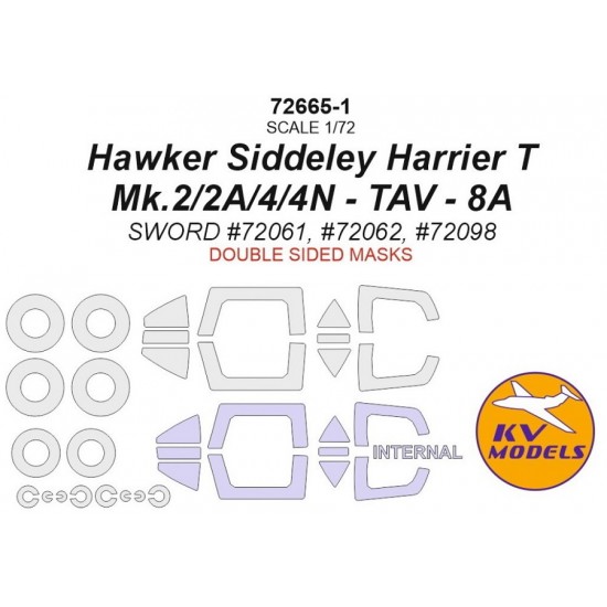 1/72 Siddeley Harrier T Mk.2/2A/4/4N TAV 8A Double-sided Masking for Sword #72061 #72098