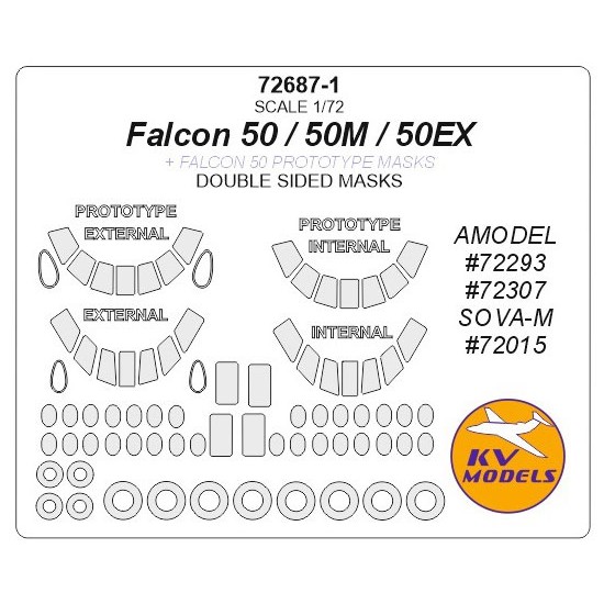 1/72 Falcon 50/EX/M Double-sided Masking for Amodel #72293, #72307/Sova-M #72015