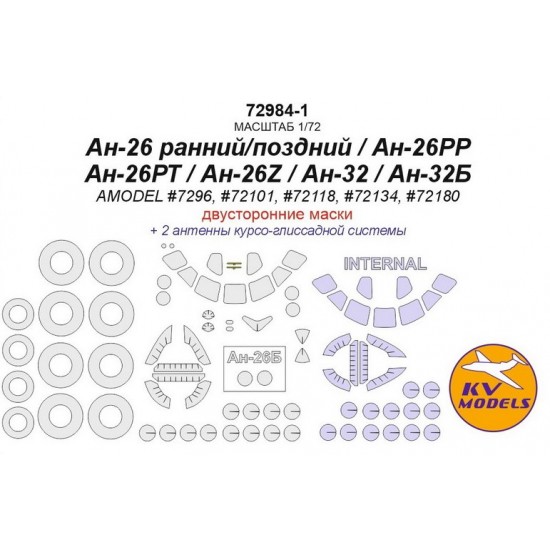 1/72 An-26 Early/Late/26RR/RT/Z/32/32B Double-sided Masking for A-Model kits