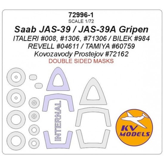 1/72 Saab JAS-39/A Gripen Double Sided Masking for Italeri/Bilek/Revell/Tamiya/KP kits