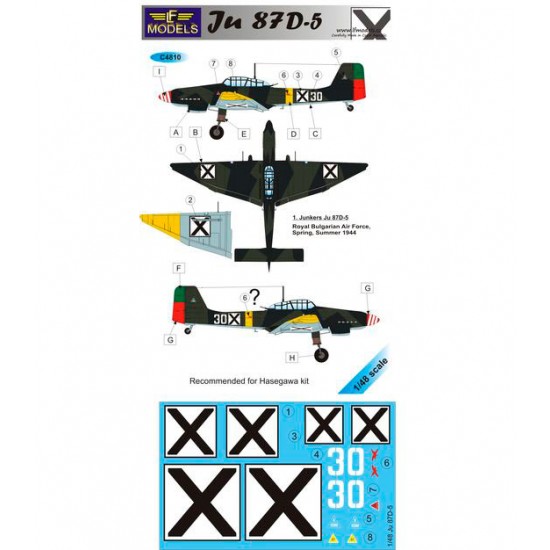 1/48 Junkers Ju87D-5 Bulgaria 1 Decal Option for Hasegawa kit