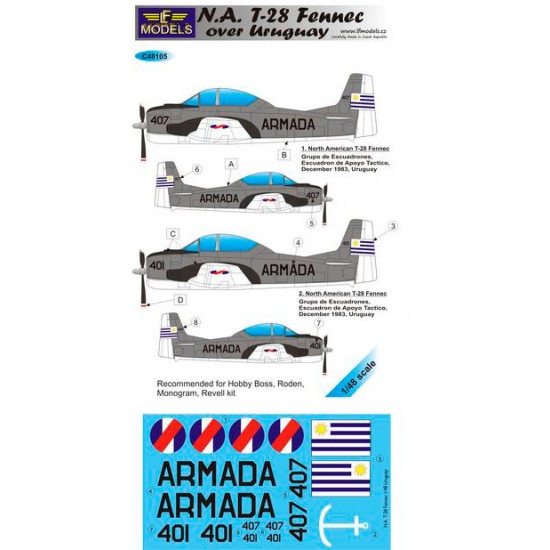 1/48 N.A. T-28 Fennec over Uruguay Decal for Hobby Boss/Roden/Monogram/Revell