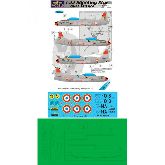 1/48 T-33 Shooting Star over France 2 Decal Options for Academy/Hobbycraft kit