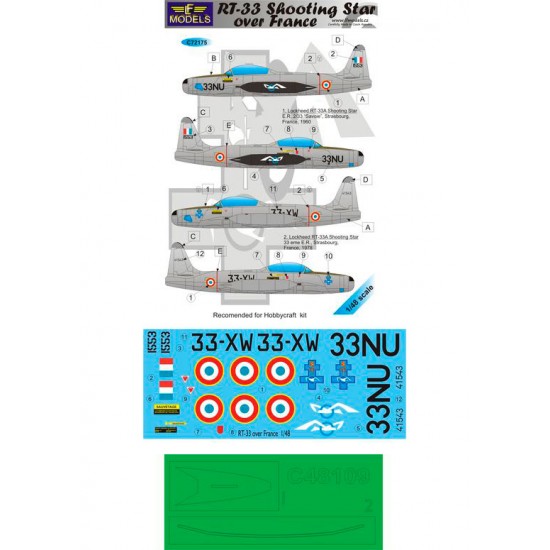 1/48 RT-33 Shooting Star over France 2 Decal Options for Hobbycraft kit