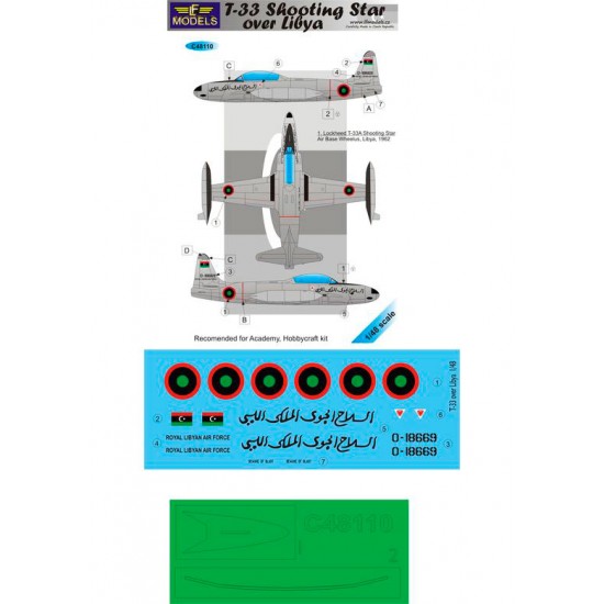 1/48 T-33 Shooting Star over Libya 2 Decal Options for Academy/Hobbycraft kit