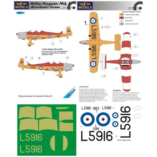 1/48 M.Magister Mk.I Acrobatic Team Decal with mask/canopies for Special Hobby