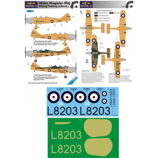 1/48 M.Magister Mk.I Flying Training School Decal with mask for Special Hobby