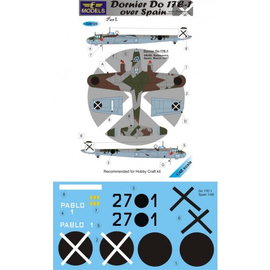 1/48 Dornier Do17E-1 over Spain I. 1 Decal Option for Hobby Craft kit