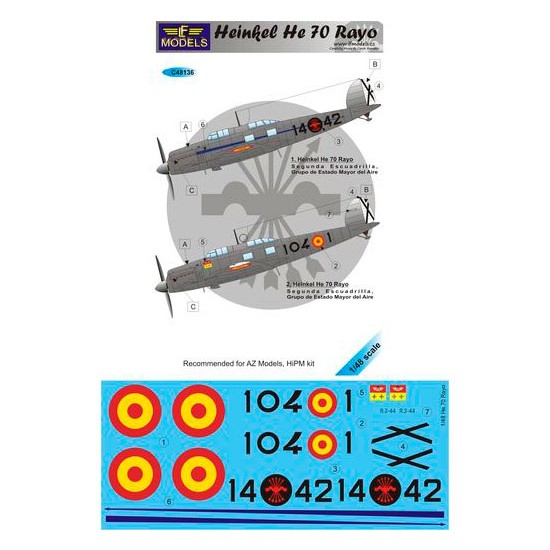 1/48 Heinkel He.70 Rayo 2 Decal Options for AZ Models/HiPM kit