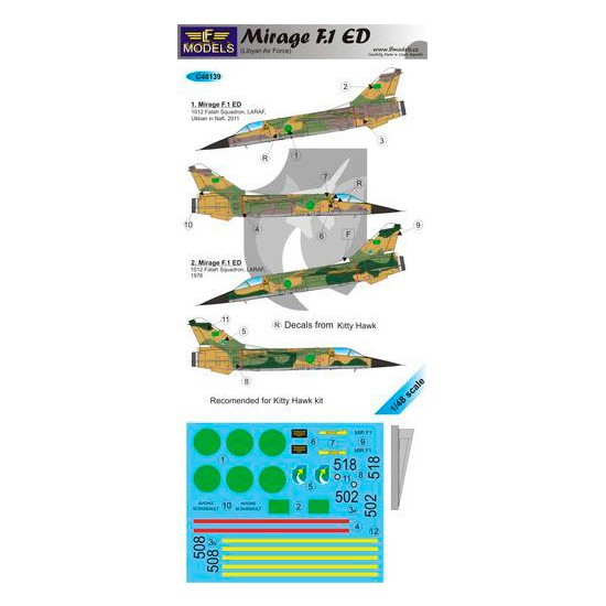 1/48 Mirage F.1 ED Libyan AF 2 Decal Options for Kitty Hawk kit