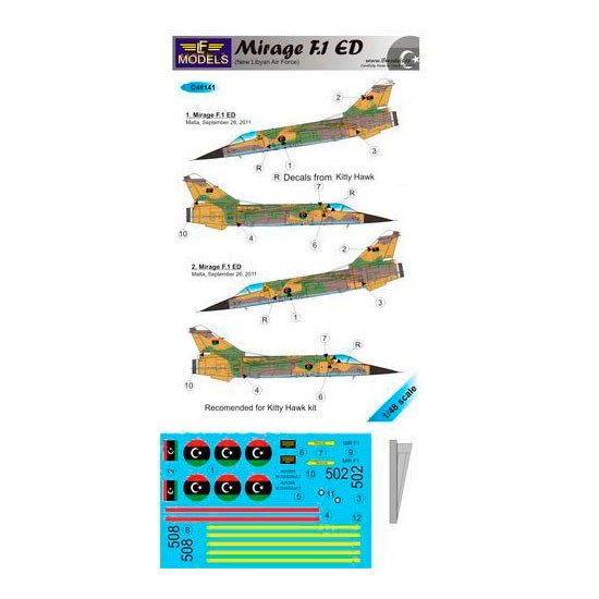 1/48 Mirage F.1 ED New Libyan AF 2 Decal Options for Kitty Hawk kit