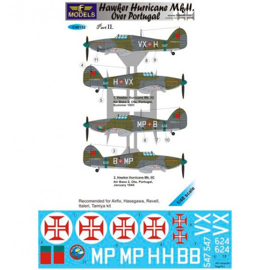 1/48 Hawker Hurricane Mk.II over Portugal Part II. Decal for Airfix/Hasegawa