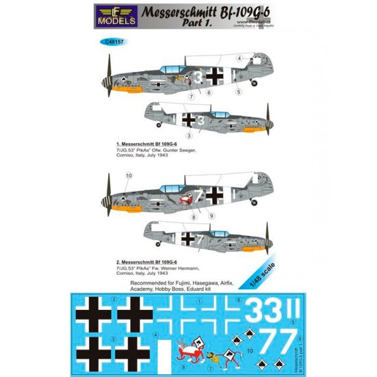 1/48 Bf 109G-6 Comiso cartoon part 1 Decal for Fujimi/Hasegawa/Airfix/Eduard