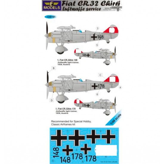 1/48 FIAT CR.32 Luftwaffe service Decal for Special Hobby/Classic Airframes kit