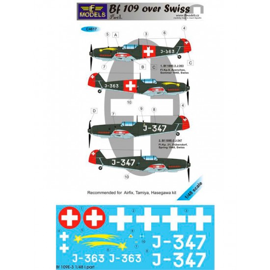 1/48 Bf 109 over Swiss I. 2 Decal Options for Airfix/Tamiya/Hasegawa kit