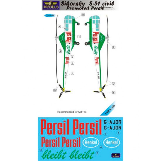 1/48 Westland Sikorsky WS-51 Civil Promoted Persil 1 Decal Option for AMP kit