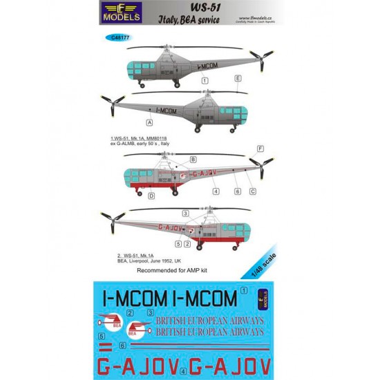 1/48 Westland Sikorsky WS-51 Italy/BEA service 2 Decal Options for AMP kit